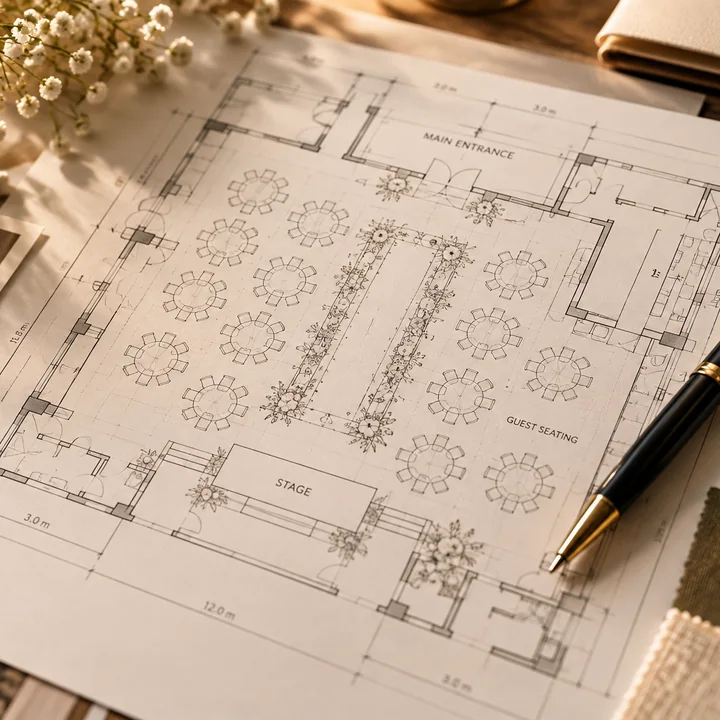 Detailed event floor plan, venue layout and planning documents.